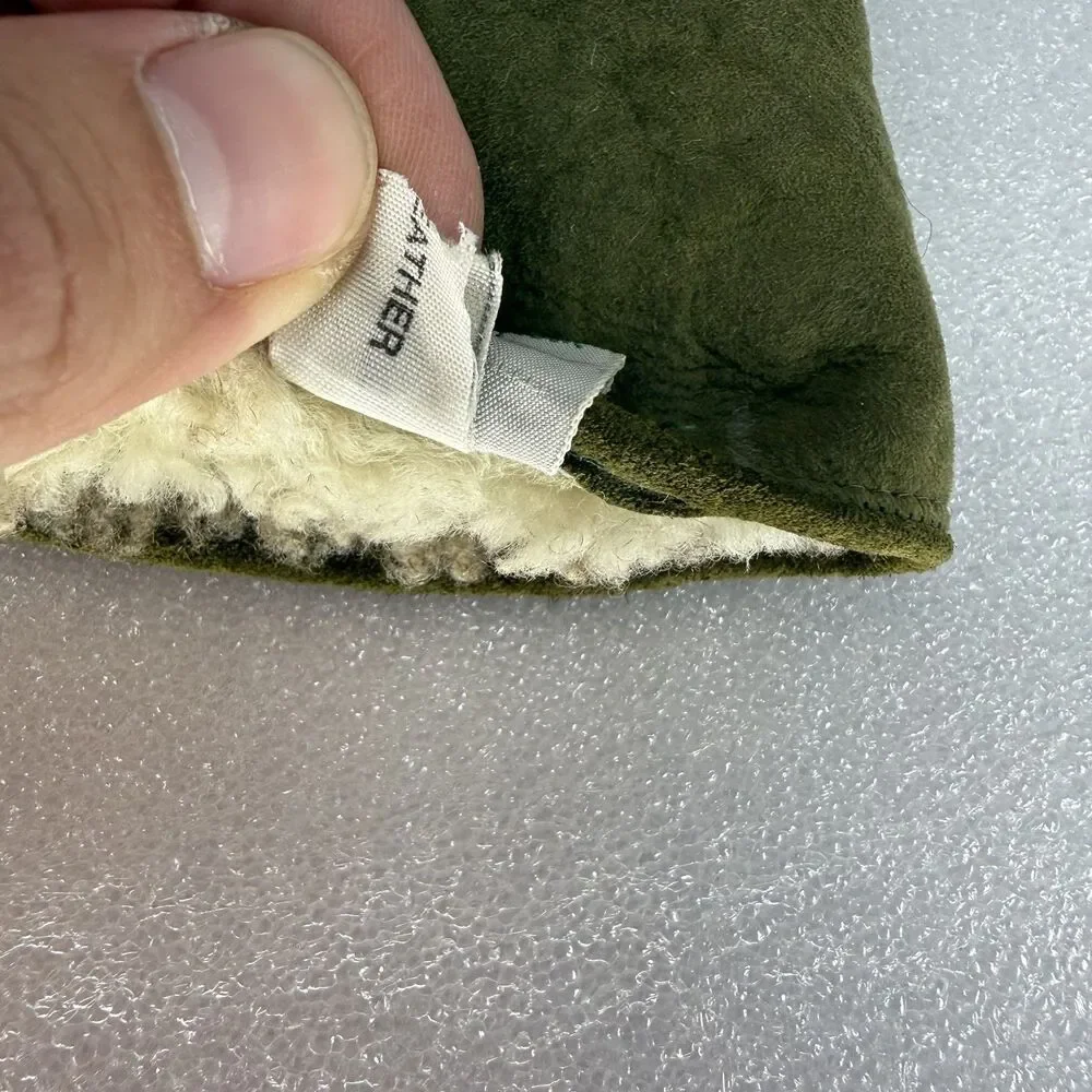 VTG Marshall Fields Gloves Mens 8.5 Green Suede Made In Italy Sherpa Lining Warm